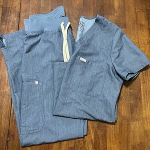 Figs Heather Denim Scrub Set